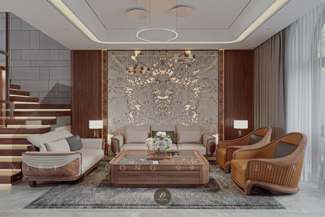 Thiết kế - Thi công nội thất biệt thự gỗ óc chó tại Vinhomes Royal Island Hải Phòng